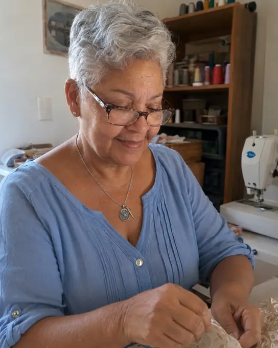 Devota usando o Colar de São Miguel no dia a dia