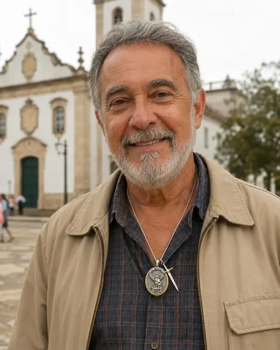 Devoto usando o Colar de São Miguel no dia a dia